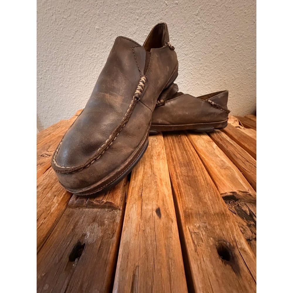 OluKai Moloa Slip On Shoes Size 9 Brown Leather Drop-In Heel Loafers 10128-6348